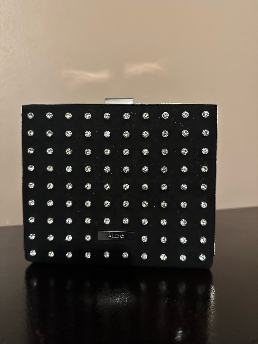 ALDO Black Crystal-Studded Box Clutch